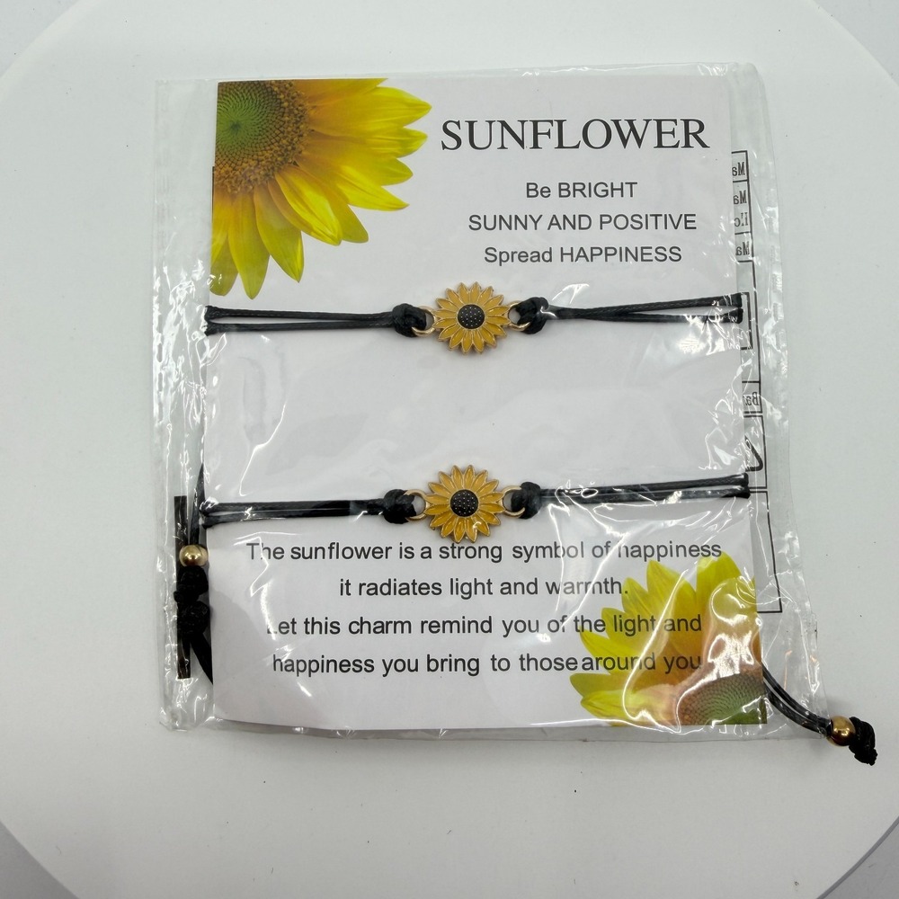 Sunflower Friendship Bracelets Set of 2 Adjustable Cord Charm Gift Positive Wish
